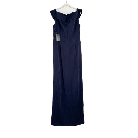 La Femme 25206 Ruched Cap Sleeved Long Gown in Navy Size 14 NWT - Picture 5 of 5